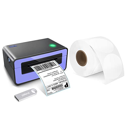 POLONO Shipping Label Printer, 4x6 Thermal Label Printer for Shipping Packages, Commercial Direct Thermal Label Maker, 2" White Circle Direct Thermal Labels (750 Labels