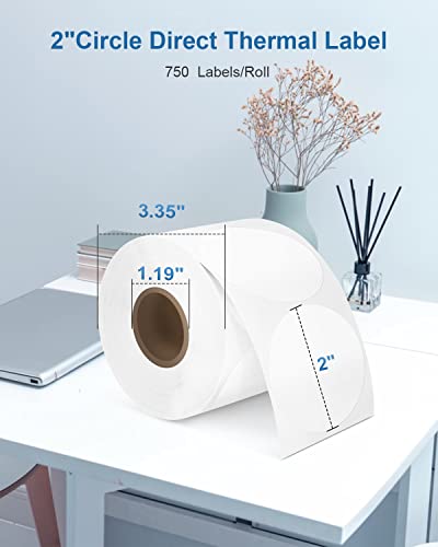 POLONO Shipping Label Printer, 4x6 Thermal Label Printer for Shipping Packages, Commercial Direct Thermal Label Maker, 2" White Circle Direct Thermal Labels (750 Labels