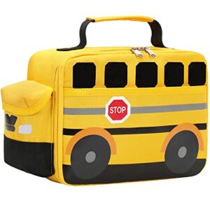 bluboon insulated lunch box for kids boys girls school lunch bags reusable cooler thermal meal tote for picnic (yellow school bus)