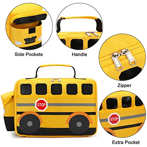 Bluboon Insulated Lunch Box for Kids Boys Girls School Lunch Bags Reusable Cooler Thermal Meal Tote for Picnic (Yellow School bus)