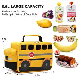 Bluboon Insulated Lunch Box for Kids Boys Girls School Lunch Bags Reusable Cooler Thermal Meal Tote for Picnic (Yellow School bus)