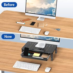 Zimilar 2 Pack Monitor Stand Riser with Drawer - 3 Height Adjustable Monitor Stand with Unique Star Mesh, Metal Monitor Riser for Computer Laptop Notebook Printer