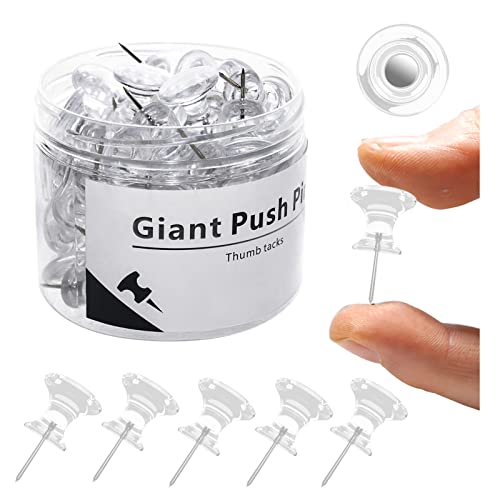 60 PCS Large Push Pins for Cork Board- Clear Thumb Tacks for Bulletin Board Jumbo Push Pins for Wall Long Thumbtacks (Clear)