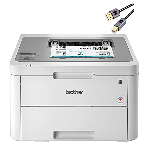 Brother L-3210CW Series Compact Digital Color Laser Printer I Wireless & USB Connectivity | Mobile Printing I Print Up to 19 Pages/min I Up to 250-sheet/tray Input + Printer Cable