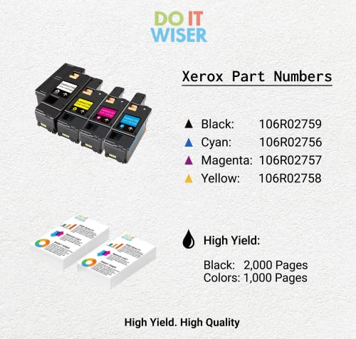 Do it Wiser Remanufactured Toner Cartridge Replacement for Xerox WorkCentre 6027 6025 Phaser 6022 6020 (1 Black 106R02759 1 Cyan 106R02756 1 Magenta 106R02757 1 Yellow 106R02758) 4Pack