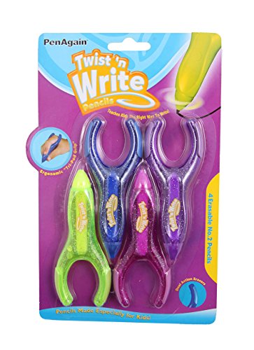 PenAgain Twist 'N Write Pencil Kids Learning Writing Assorted Colors 4 Count (00071)