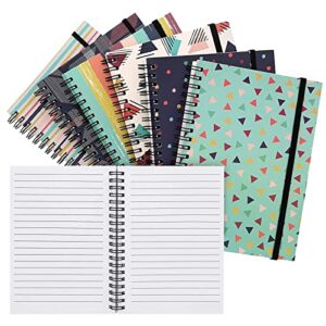 6 pack 5×7 notebooks spiral bound with pocket, lined b6 journals with elastic closure for school, work, 6 graphic designs