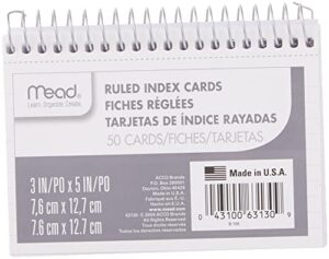 mead wirebound ruled index cards, 3 x 5 inches (63130)