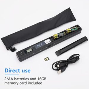 Portable Scanner Handheld Scanner for A4 Documents, Photo,Pictures,Receipt. Scanner Wand for Flat Scanning, UP to 900 DPI ，Include 16G SD Card，a Pair of AA Batteries