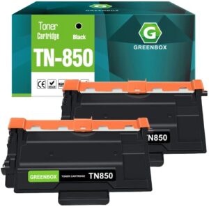 greenbox compatible tn850 high yield toner cartridge replacement for brother tn850 tn-850 tn820 tn-820 for dcp-l5500dn dcp-l5600dn mfc-l5700dw hl-l5000d mfc-l5800dw mfc-l5850dw printer (2 black)