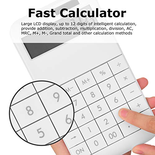 EooCoo Basic Standard Calculator 12 Digit Desktop Calculator with Large LCD Display for Office, School, Home & Business Use, Modern Design - White