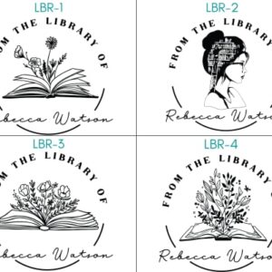 from The Library of | Ex Libris | Floral Book Stamp | Personalized Teacher Stamp | Custom Library Stamp | Monogram Self-Inking Wood Handle Stamp (Floral 2)