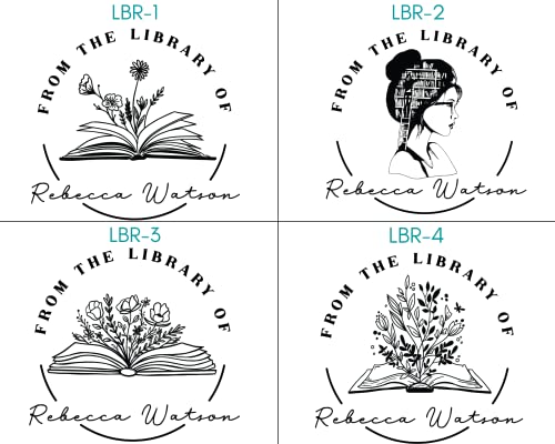 from The Library of | Ex Libris | Floral Book Stamp | Personalized Teacher Stamp | Custom Library Stamp | Monogram Self-Inking Wood Handle Stamp (Floral 2)