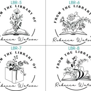 from The Library of | Ex Libris | Floral Book Stamp | Personalized Teacher Stamp | Custom Library Stamp | Monogram Self-Inking Wood Handle Stamp (Floral 2)