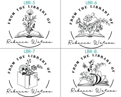 from The Library of | Ex Libris | Floral Book Stamp | Personalized Teacher Stamp | Custom Library Stamp | Monogram Self-Inking Wood Handle Stamp (Floral 2)