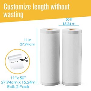 Houseables Vacuum Sealer Bags, Food Saver Rolls, Sous Vide Seal Bag, 11 Inch x 50 Ft, 2 Pack, Heavy Duty, Vaccum Sealed Roll, For Meal Storage, Vac Sealing Machine, Freezer, Reusable, Resealable