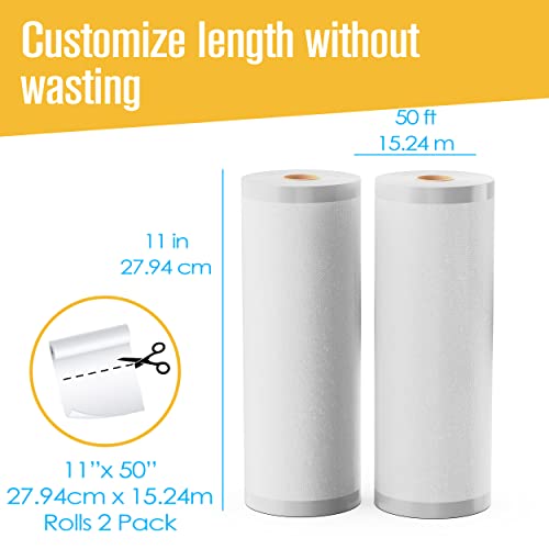 Houseables Vacuum Sealer Bags, Food Saver Rolls, Sous Vide Seal Bag, 11 Inch x 50 Ft, 2 Pack, Heavy Duty, Vaccum Sealed Roll, For Meal Storage, Vac Sealing Machine, Freezer, Reusable, Resealable