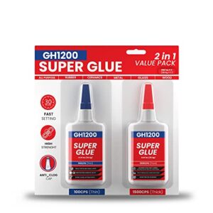 2 oz value pack (57-gram) strong super glue all purpose with anti clog cap. super fast thick and strong adhesive superglue. cyanoacrylate glue for hard plastics, diy craft, metal and many more