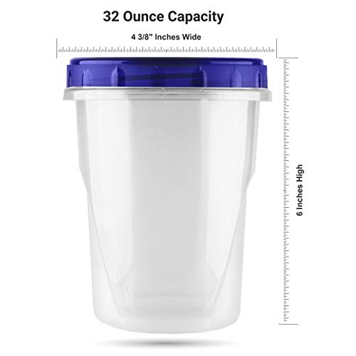 HomeyGear [32 oz - 8 Pack] Twist Top Food Deli Containers Screw And Seal Lid 32 Oz Stackable Reusable Quality Plastic Storage Container 8 Pack. Screw & Seal Lids BPA Free