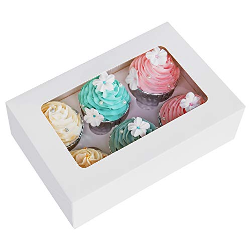 Cupcake Boxes with Inserts 6 Holders,9x6x3inch Large White Standard Bakery Boxes with Window Food Grade Cake Carrier Container for Muffins,Gift Treat Box Bulk,Pack of 15