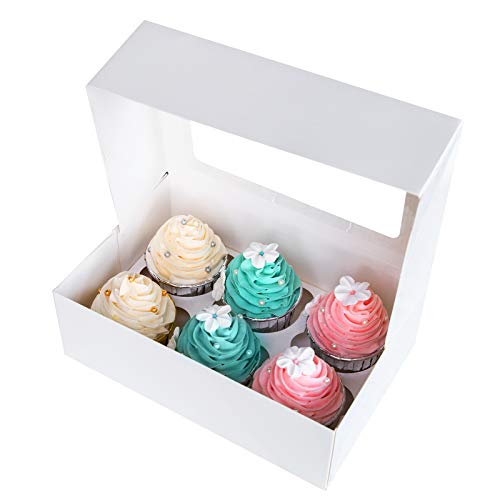 Cupcake Boxes with Inserts 6 Holders,9x6x3inch Large White Standard Bakery Boxes with Window Food Grade Cake Carrier Container for Muffins,Gift Treat Box Bulk,Pack of 15