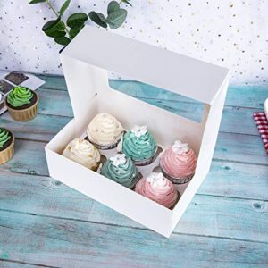Cupcake Boxes with Inserts 6 Holders,9x6x3inch Large White Standard Bakery Boxes with Window Food Grade Cake Carrier Container for Muffins,Gift Treat Box Bulk,Pack of 15