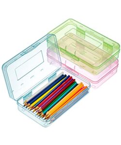 mr. pen- pencil box, 3 pack, assorted colors, plastic crayon box, pencil cases, clear pencil case, plastic pencil case, plastic pencil box, crayon box storage, hard pencil case, large pencil box