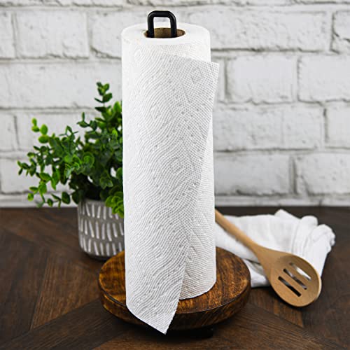 Tribello Modern Farmhouse Paper Towel Holders for Kitchen, Vintage Wire and Wood Countertop Paper Towel Holder