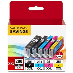 pgi-280xxl/cli-281xxl 5 color value pack replacement for canon 280 281 ink cartridges compatible with pixma tr7520 tr8520 ts6120 ts6220 ts8120 ts8220 ts9120 ts9520 ts6320 ts9521c printer