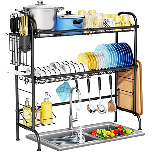 HOWDIA Over The Sink Dish Drying Rack, 2-Tier Stainless Steel Large Over The Sink Dish Rack with Utensil Holder Dish Drainers for Kitchen Counter