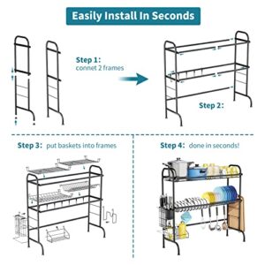 HOWDIA Over The Sink Dish Drying Rack, 2-Tier Stainless Steel Large Over The Sink Dish Rack with Utensil Holder Dish Drainers for Kitchen Counter