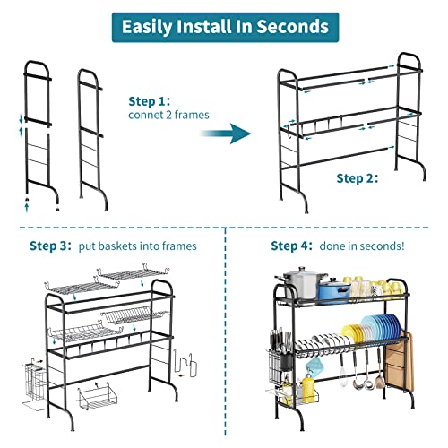 HOWDIA Over The Sink Dish Drying Rack, 2-Tier Stainless Steel Large Over The Sink Dish Rack with Utensil Holder Dish Drainers for Kitchen Counter