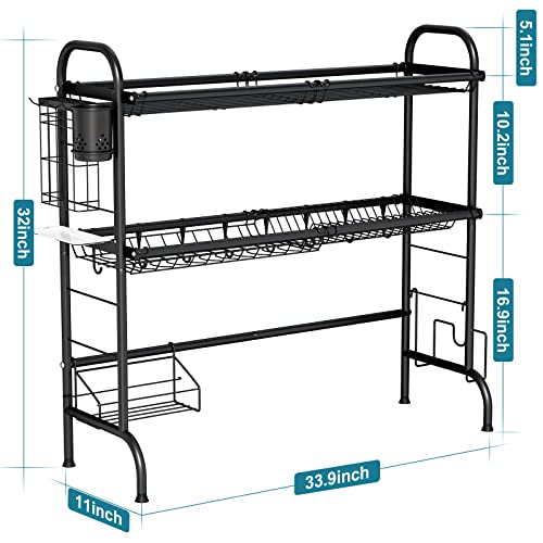 HOWDIA Over The Sink Dish Drying Rack, 2-Tier Stainless Steel Large Over The Sink Dish Rack with Utensil Holder Dish Drainers for Kitchen Counter