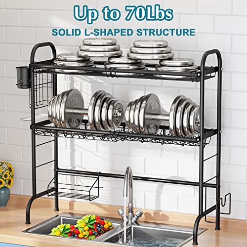 HOWDIA Over The Sink Dish Drying Rack, 2-Tier Stainless Steel Large Over The Sink Dish Rack with Utensil Holder Dish Drainers for Kitchen Counter