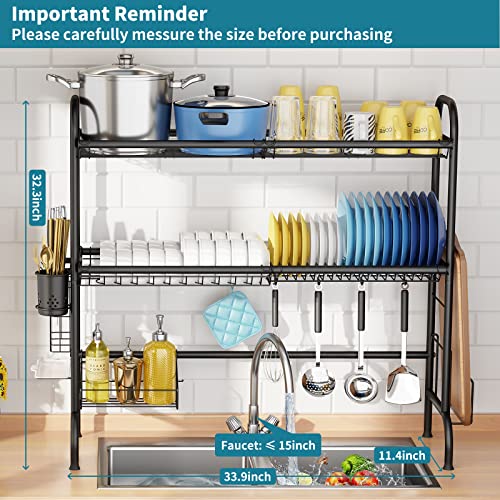 HOWDIA Over The Sink Dish Drying Rack, 2-Tier Stainless Steel Large Over The Sink Dish Rack with Utensil Holder Dish Drainers for Kitchen Counter