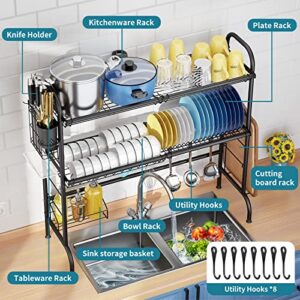 HOWDIA Over The Sink Dish Drying Rack, 2-Tier Stainless Steel Large Over The Sink Dish Rack with Utensil Holder Dish Drainers for Kitchen Counter