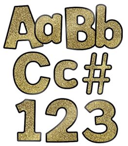 carson dellosa 4 in. gold glitter bulletin board letters for classroom, alphabet letters, numbers, punctuation & symbol cutouts, gold glitter letters for bulletin board (219 pcs.)