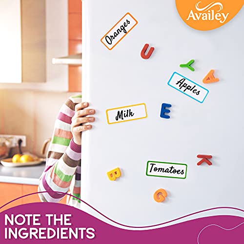 Availey 48 Pieces Magnetic Dry Erase Labels - Reusable Strips for Classroom Home Office Garage Refrigerator Blank Writable Erasable Cards Colored Border Name Tags Students Locker Shelf (3.2 x 1.2")