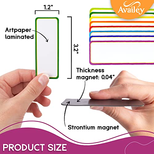 Availey 48 Pieces Magnetic Dry Erase Labels - Reusable Strips for Classroom Home Office Garage Refrigerator Blank Writable Erasable Cards Colored Border Name Tags Students Locker Shelf (3.2 x 1.2")