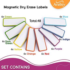 Availey 48 Pieces Magnetic Dry Erase Labels - Reusable Strips for Classroom Home Office Garage Refrigerator Blank Writable Erasable Cards Colored Border Name Tags Students Locker Shelf (3.2 x 1.2")