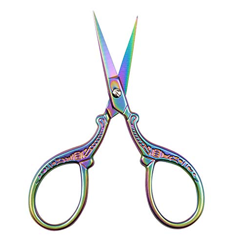 BIHRTC 3.6 Inch Mini Scissors Embroidery Scissors Sewing Crafting Scissors Stainless Steel Sharp Tip Scissors Shears for Needlework Threading Craft Art Work DIY Tools Cross Sticth Rainbow Scissors