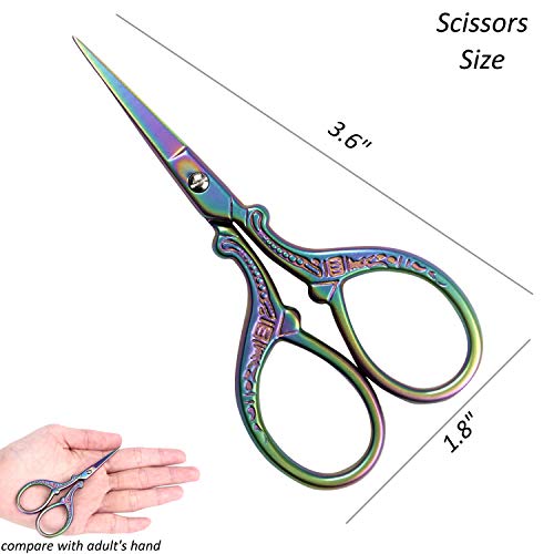 BIHRTC 3.6 Inch Mini Scissors Embroidery Scissors Sewing Crafting Scissors Stainless Steel Sharp Tip Scissors Shears for Needlework Threading Craft Art Work DIY Tools Cross Sticth Rainbow Scissors