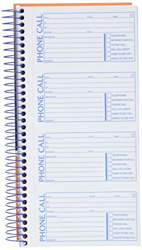 Adams SC1154-2D Phone Message Book, 5.25 x 11 Inch, Spiral Bound, 2-Part, Carbonless, 4 Messages per Page, 400 Sets, 2-Pack, White and Canary (S1154-2D)