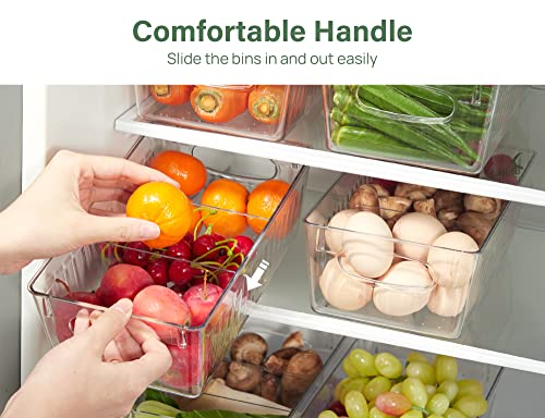 Kootek 4 Pack Clear Pantry Organization and Storage Bins, Freezer Organizer Bins Stackable Food Storage Organizer Bins with Handles Removable Dividers for Kitchen, Refrigerator, Cabinet