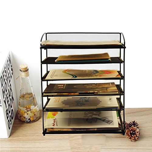 Easepres 6-Tier Mesh Desktop File Organizer Document Letter Tray Holder for Office or Home, Black