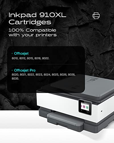 910XL Ink Cartridges Compatible with HP Printers for HP 910 XL 910XL Ink Cartridge Combo Pack Use with 8025 8020 8028 8035 8023 Officejet 8022 8010 8015 Printer (B/C/M/Y - 4 Pack)