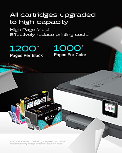 910XL Ink Cartridges Compatible with HP Printers for HP 910 XL 910XL Ink Cartridge Combo Pack Use with 8025 8020 8028 8035 8023 Officejet 8022 8010 8015 Printer (B/C/M/Y - 4 Pack)