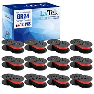 lxtek replacement for gr24 universal twin spool calculator ribbon use with nukote br80c, sharp el 1197 p iii, porelon 11216, dataproducts r3027 (black/red, 12-pack) tray