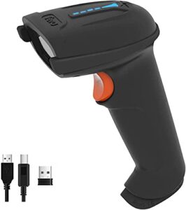 tera barcode scanner wireless versatile 2-in-1 (2.4ghz wireless+usb 2.0 wired) with battery level indicator, 328 feet transmission distance rechargeable 1d laser bar code reader usb handheld (black)