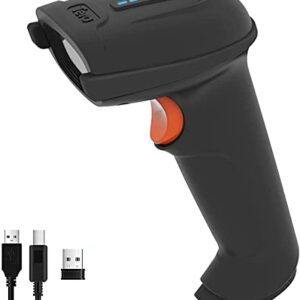 Tera Barcode Scanner Wireless Versatile 2-in-1 (2.4Ghz Wireless+USB 2.0 Wired) with Battery Level Indicator, 328 Feet Transmission Distance Rechargeable 1D Laser Bar Code Reader USB Handheld (Black)